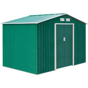 CASETTA BOX PORTA ATTREZZI CAPANNO GIARDINO BASE E DOPPIE PORTE SCORREVOLI 277×195×192cm IN ACCIAIO VERDE OUTSUNNY 845-031GN
