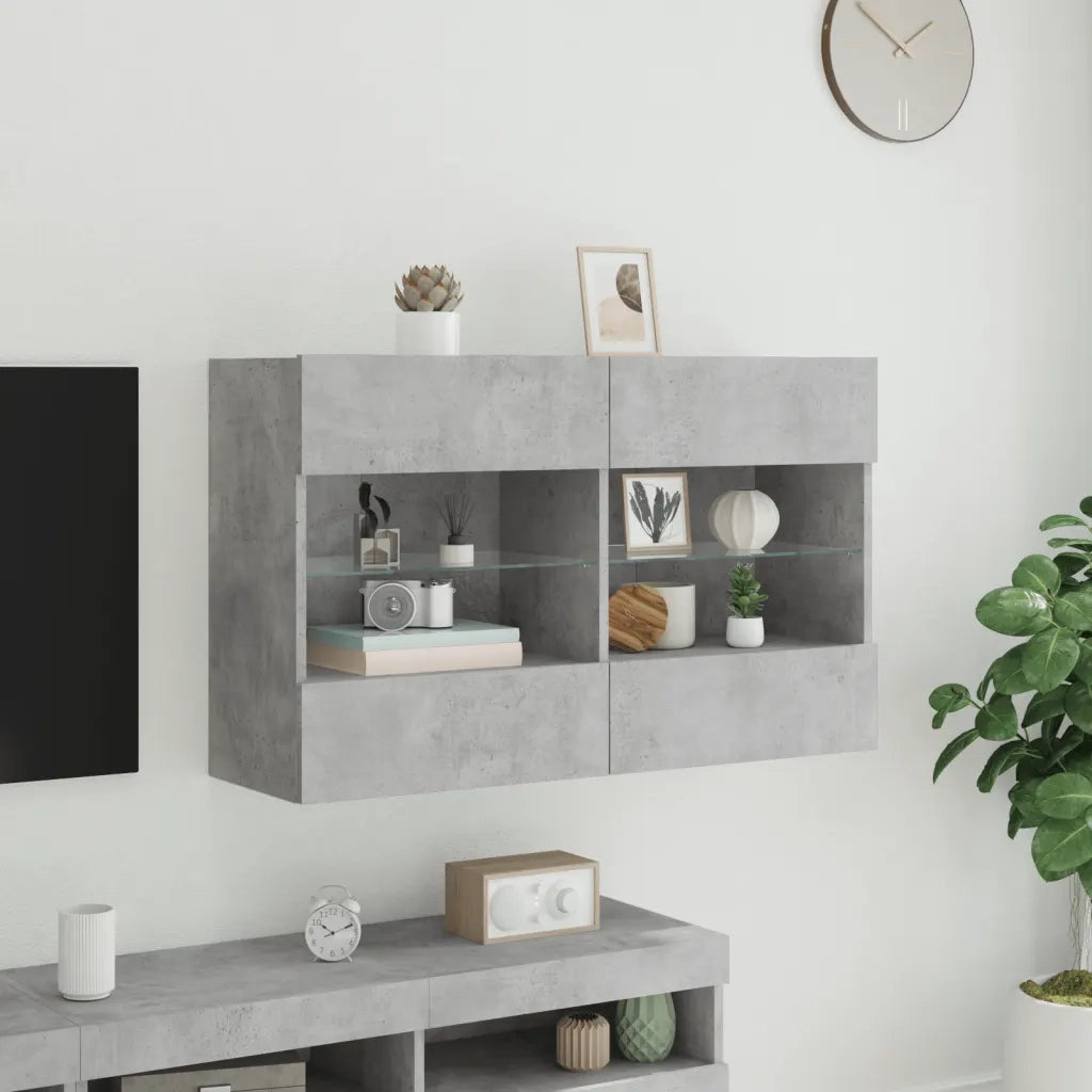 Mobile TV a Parete con Luci LED-Mobile TV a Muro Grigio Cemento 98,5x30x60,5 cm