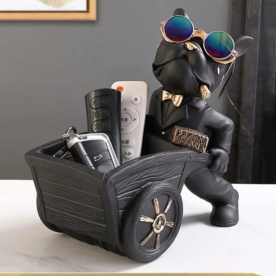 Statua Bulldog Francese - Decorazione con Ripostiglio - Resina - Grigio