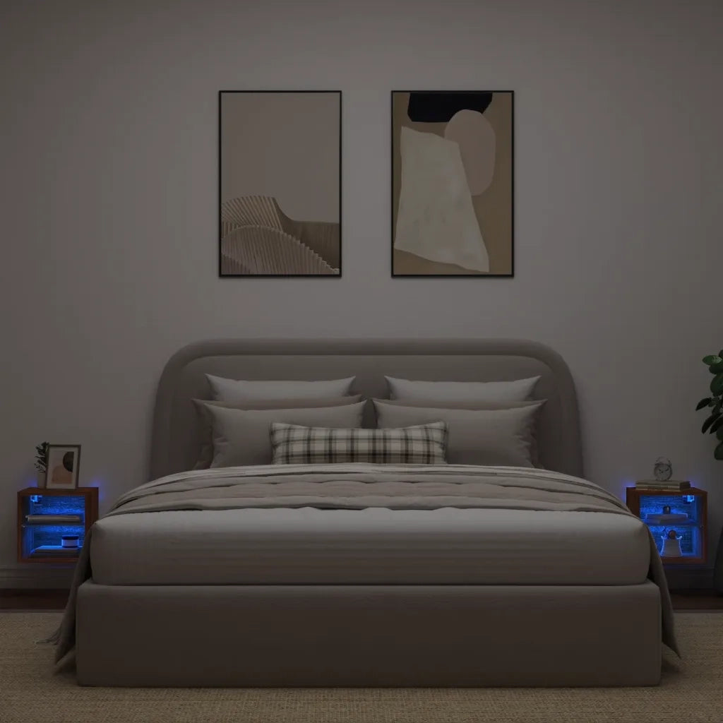 Mobili TV a Parete con Luci LED 2pz | Armadietto TV | Mobile Porta TV Rovere Marrone 30x28,5x30cm