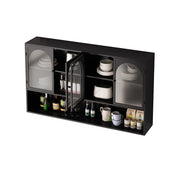 Vetrina a parete con 4 ante e ripiani in vetro e metallo per cucina e soggiorno nero e grigio 120×23×70 cm