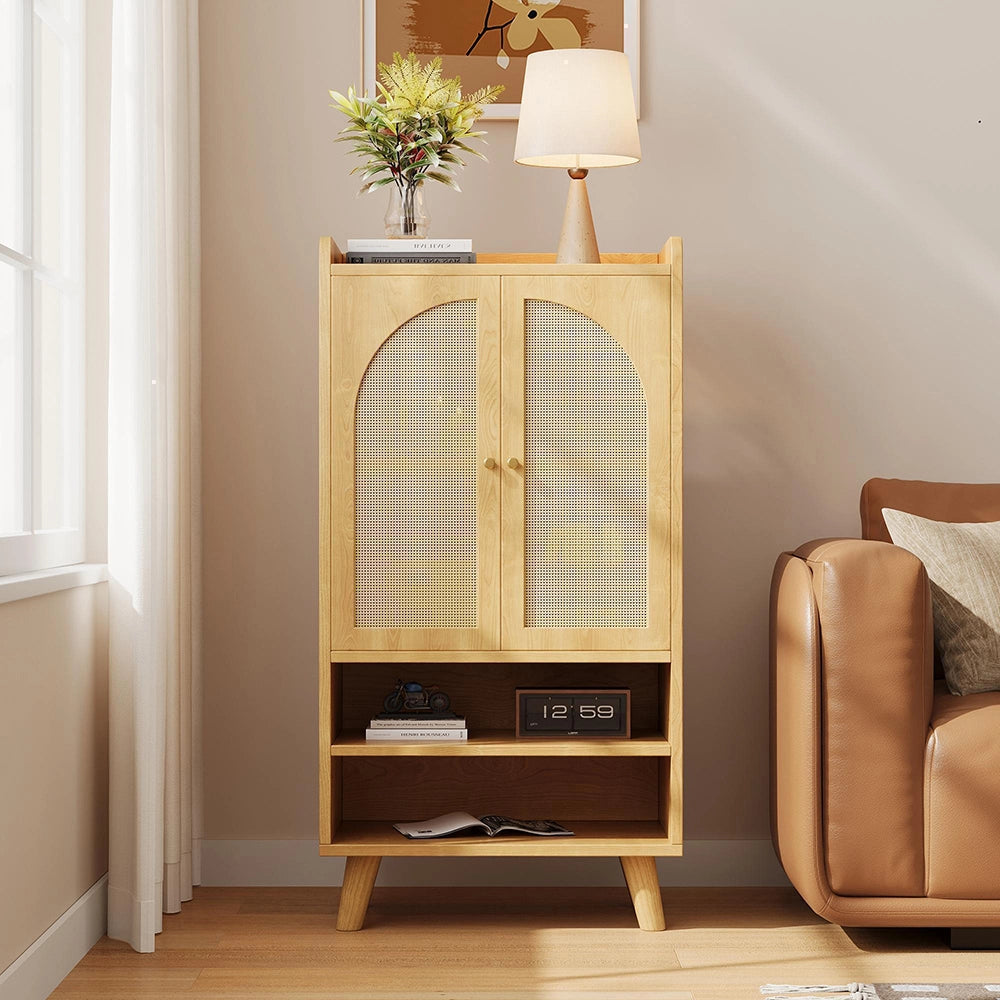 Buffet in rattan con 2 porte e 2 scomparti aperti - Xylo - L60¡ÁP40¡ÁH121 cm - Multifunzionale per ingresso, soggiorno o cucina