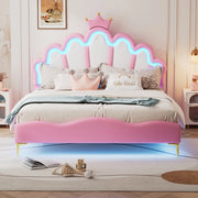 Letto Matrimoniale Imbottito con LED ¨C MINIMAL ¨C Similpelle Rosa 140x200