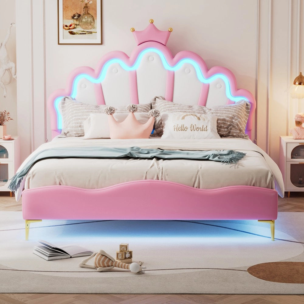 Letto Matrimoniale Imbottito con LED ¨C MINIMAL ¨C Similpelle Rosa 140x200