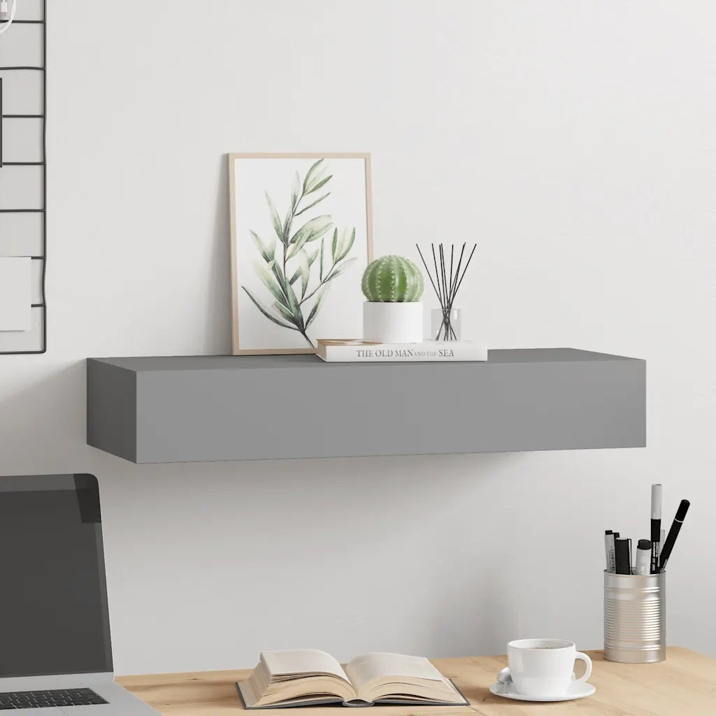 Scaffale con Cassetti da Parete | Mensola sospesa Grigio 60x23,5x10 cm in MDF