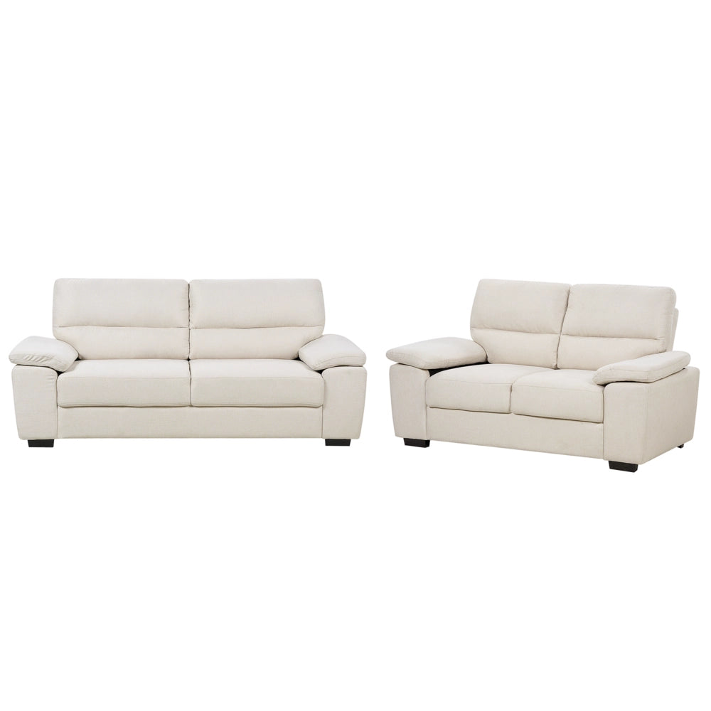 Set di divani in tessuto beige chiaro 3 + 2 posti imbottiti per il soggiorno
