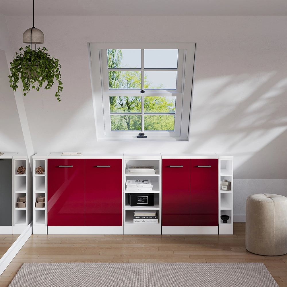 Set di mobili sottotetto Rion Rosso lucido/Bianco 210 cm Set di 5 carcasse armadio profondità 60 cm Vicco