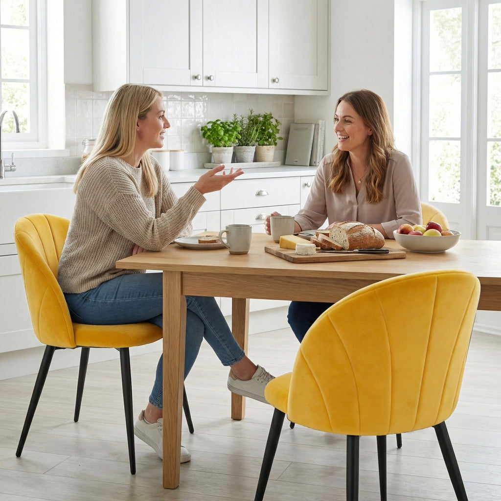 Set 2 Sedie da Pranzo Imbottite con Schienale in Velluto ¨C Minimal ¨C 52x55x79 cm Giallo