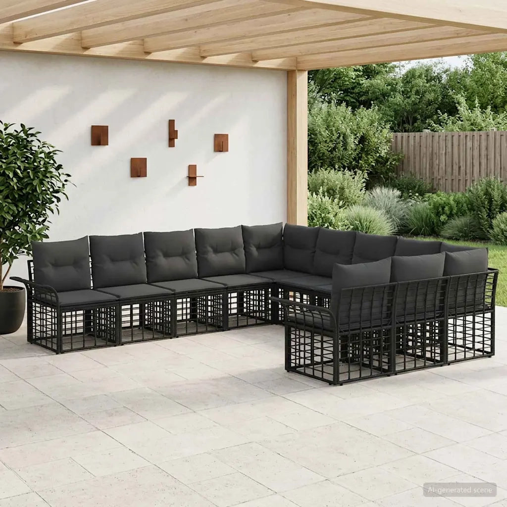 Set di divani da esterno 11 pcs Nero e Grigio scuro Poliestere 3437781