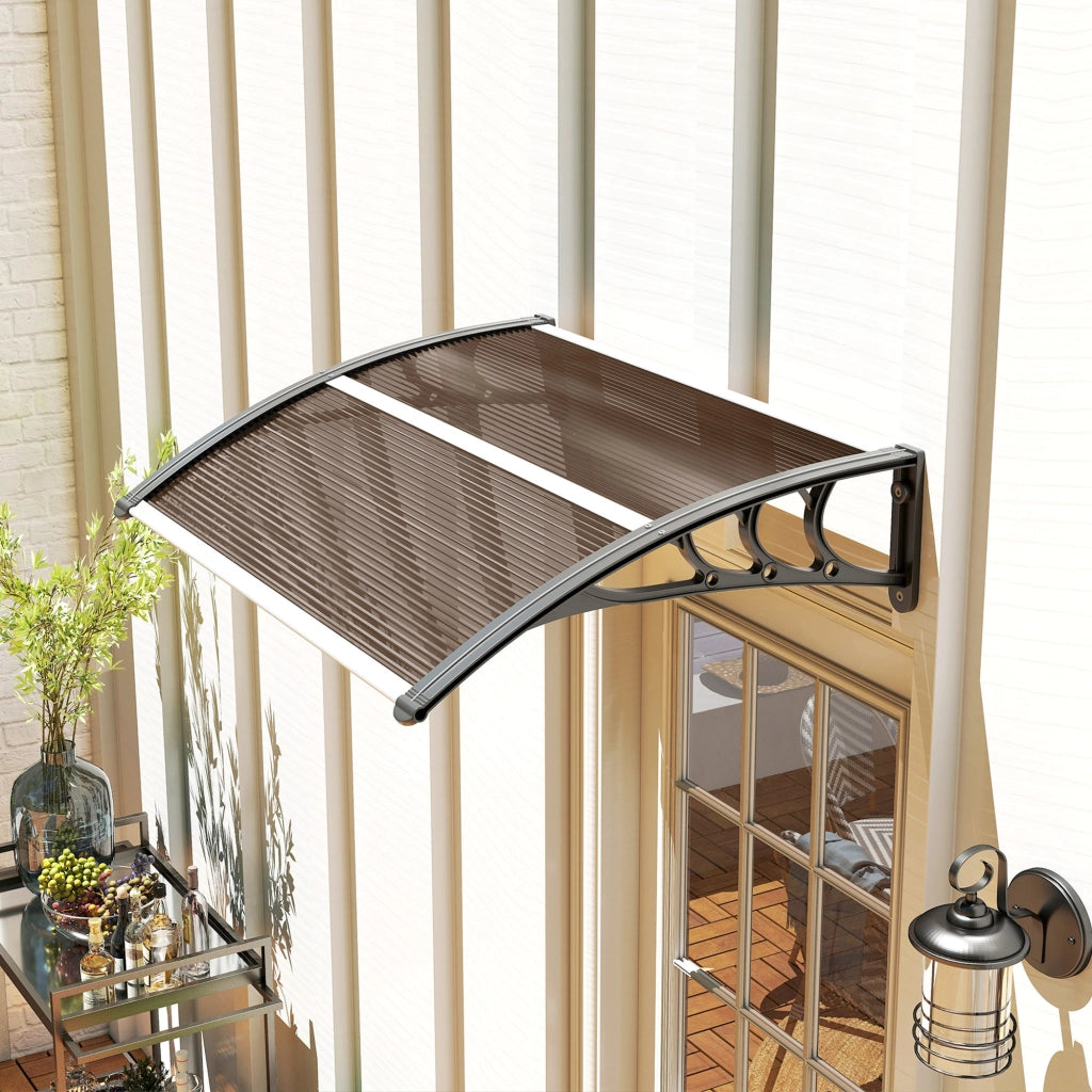 Pensilina da Esterni Impermeabile e Anti-UV, in PC, PP e Alluminio, 75x100x23 cm, Marrone e Nero