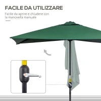 Ombrellone da Parete Mezzaluna Salvaspazio con Apertura a Manovella, Verde