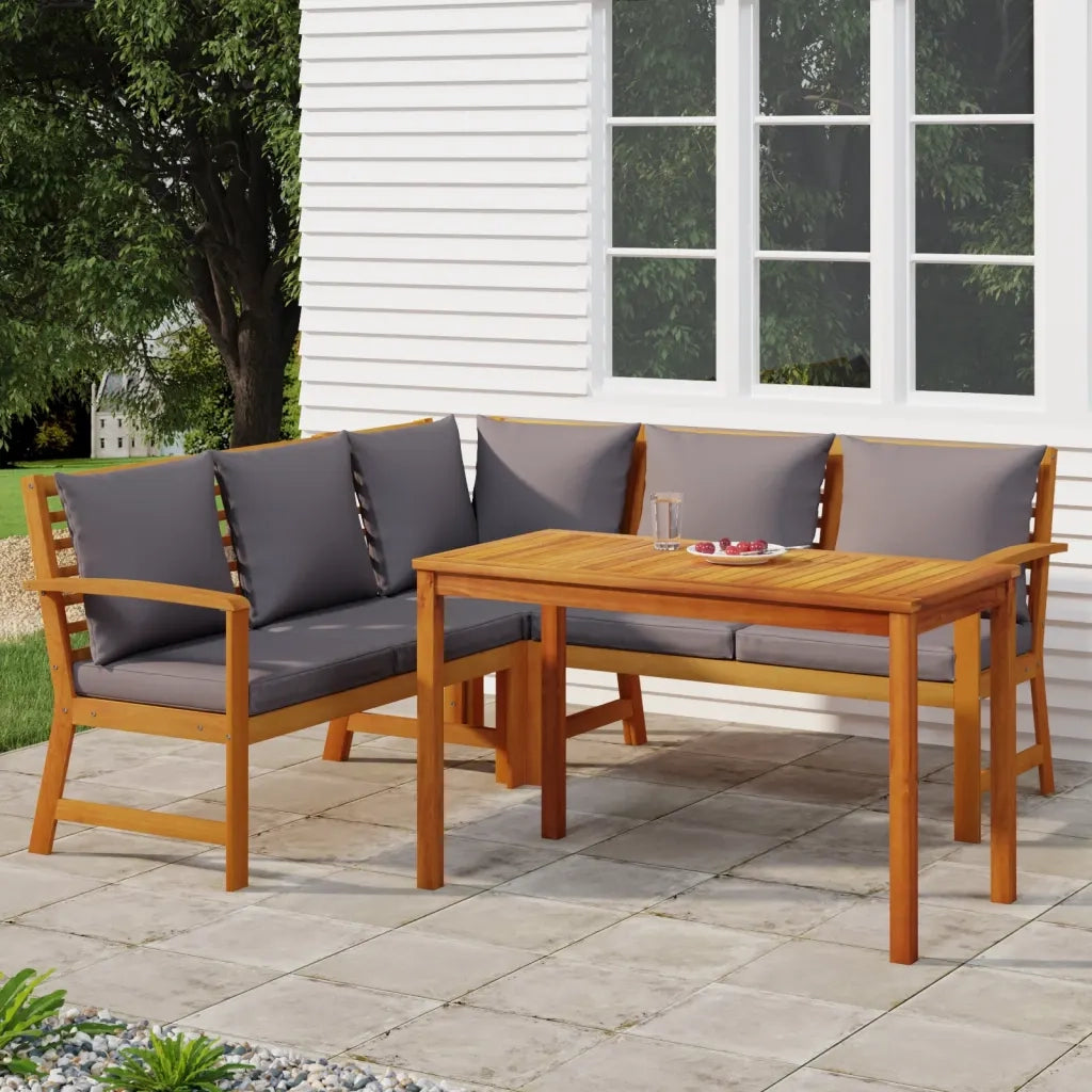 Set da Pranzo Giardino 4pz con Cuscini Legno Massello di Acaciacod mxl 124409