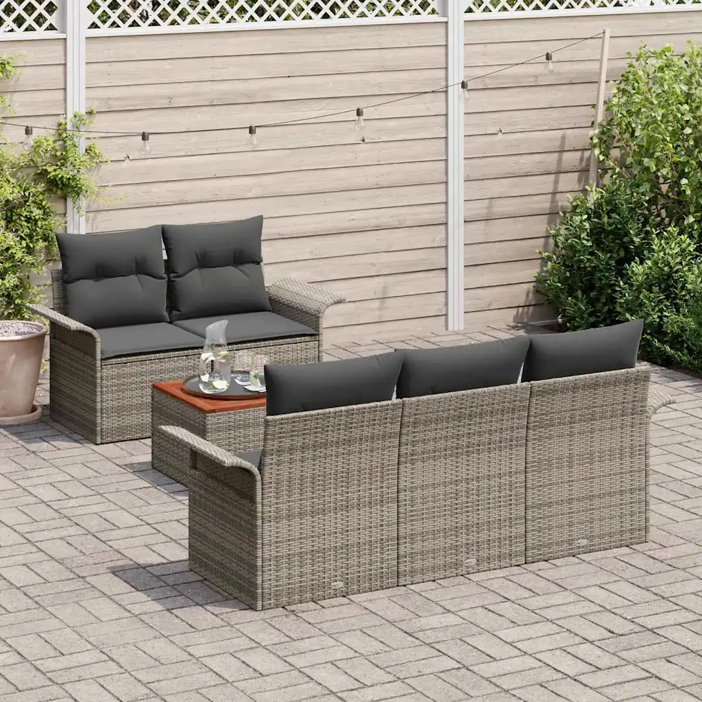 Set Divano da Giardino con cuscino 6 pcs Grigio polyrattan