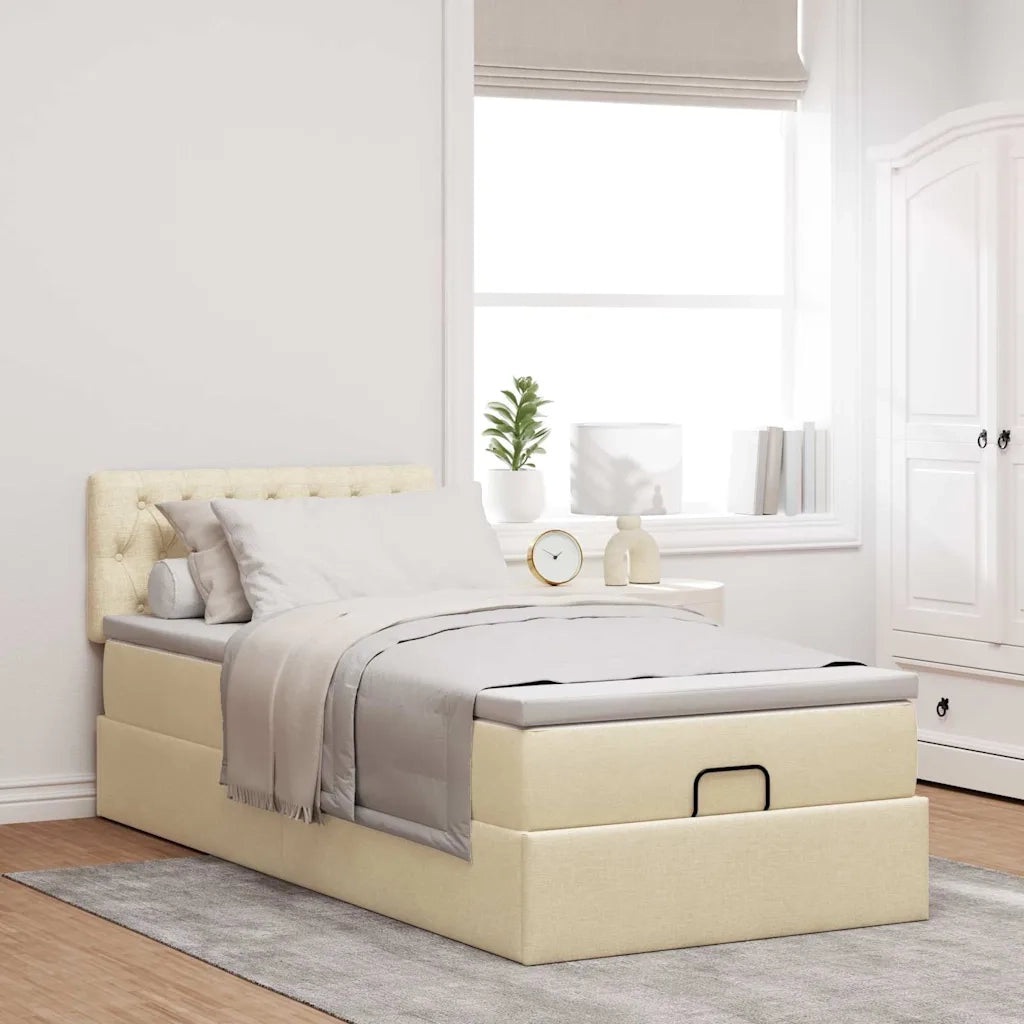 Struttura Letto Pouf con Materasso Crema 80x200 cm in Tessuto 3312351