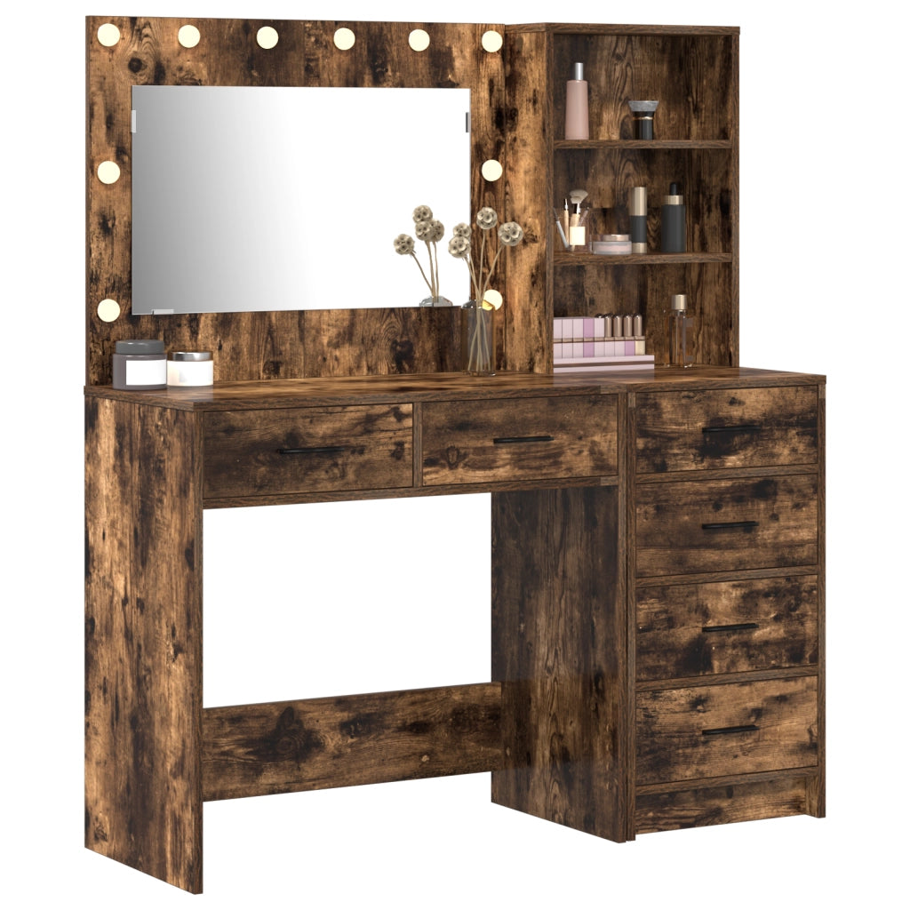 Set da toeletta 2 pezzi con LED in legno ingegnerizzato rovere affumicato