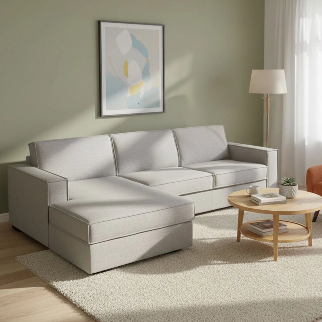 Divano Letto Allaida, Divano ad angolo, Made in Italy, SofÒ  con apertura girevole, Penisola contenitore Sinistra, con Braccioli standard, cm 280x95h90, Grigio