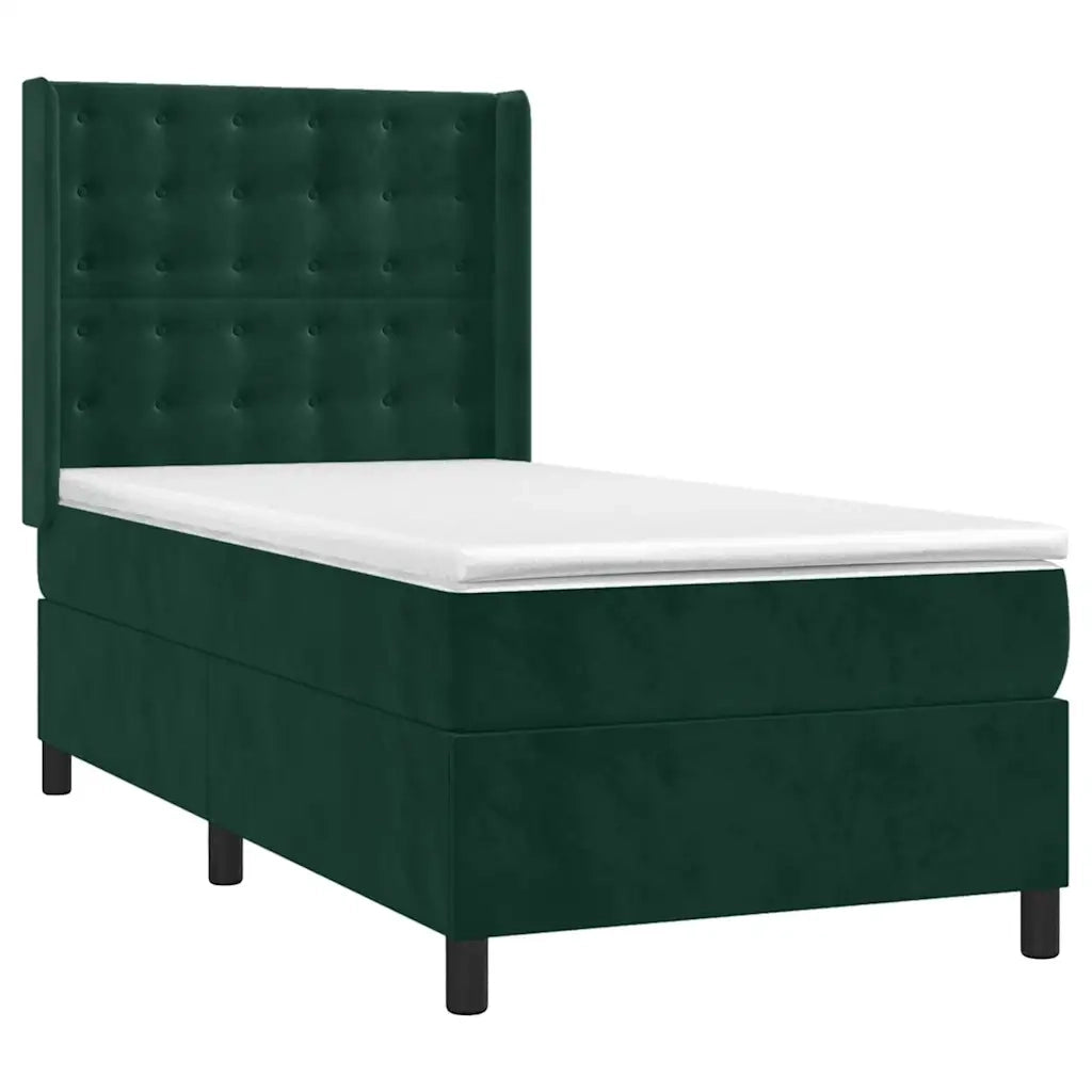 Letto a Molle con Materasso e LED Verde Scuro 80x200cm Velluto 3139772