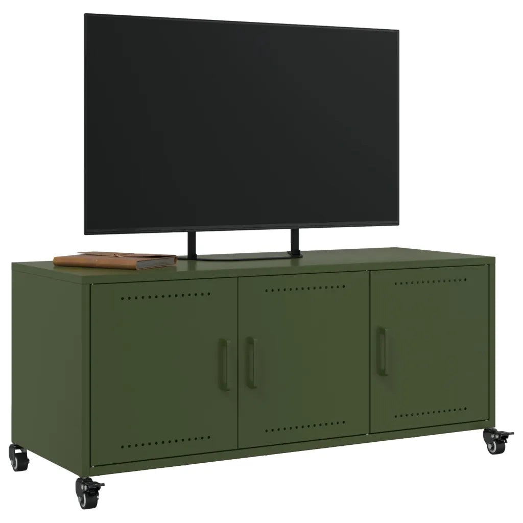 Mobile TV Verde Oliva 100,5x39x43,5cm Acciaio Laminato a Freddo