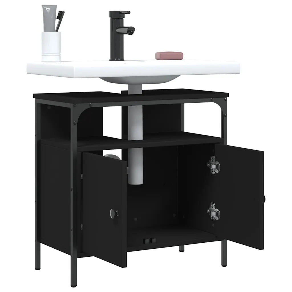 Mobile Lavabo | Armadio Lavabo Bagno Nero 60x30x60 cm in Legno Multistrato