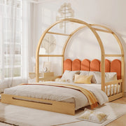 Letto Arco Estendibile per Bambini ¨C MINIMAL ¨C Pino Naturale, Velluto Arancione, 140x100/140x200