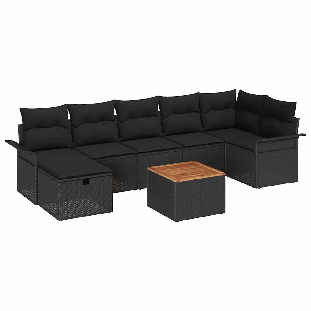 Set Divano da Giardino con cuscino 8 pcs Nero Poly Rattan 3360796