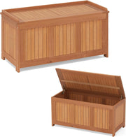Baule da Giardino 220L, 3 in 1 Cassapanca Contenitore in Legno Massello con Coperchio Ribaltabile e Bordi Rialzati, Panca Portaoggetti per Interni e Esterni, 113,5 x 52 x 58,5 cm