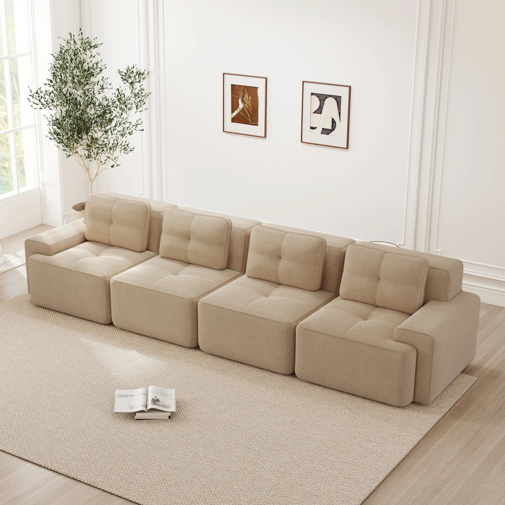 Divano modulare 4 posti - con seduta profonda e base antiscivolo - in velluto a coste beige