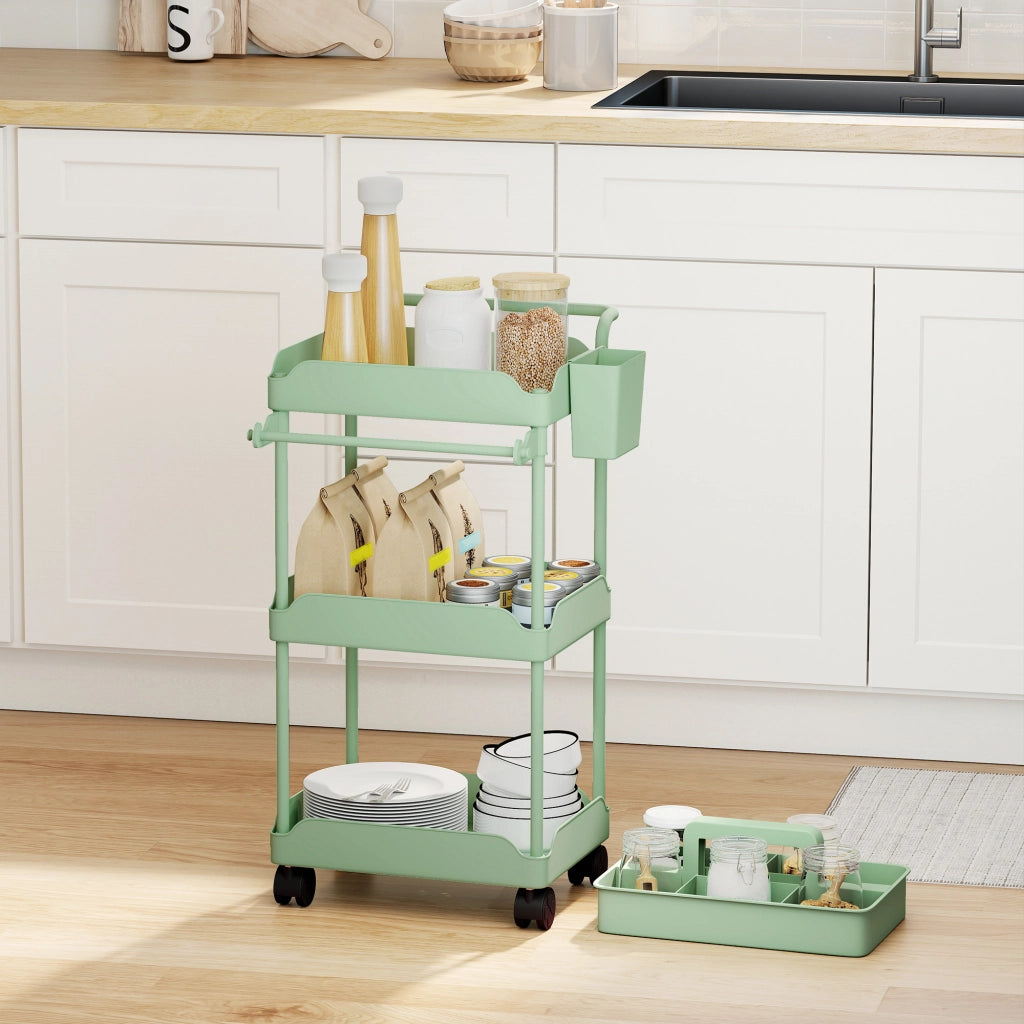 Carrello da cucina a 3 livelli con cesti estraibili ¨C zephmum ¨C verde