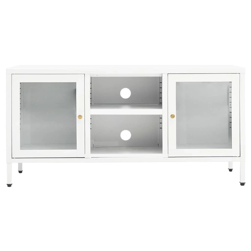 Mobile TV multimediale scaffale TV mobile TV sala da pranzo soggiorno camera da letto 105 x 35 x 52 cm acciaio e vetro bianco 02_0025693