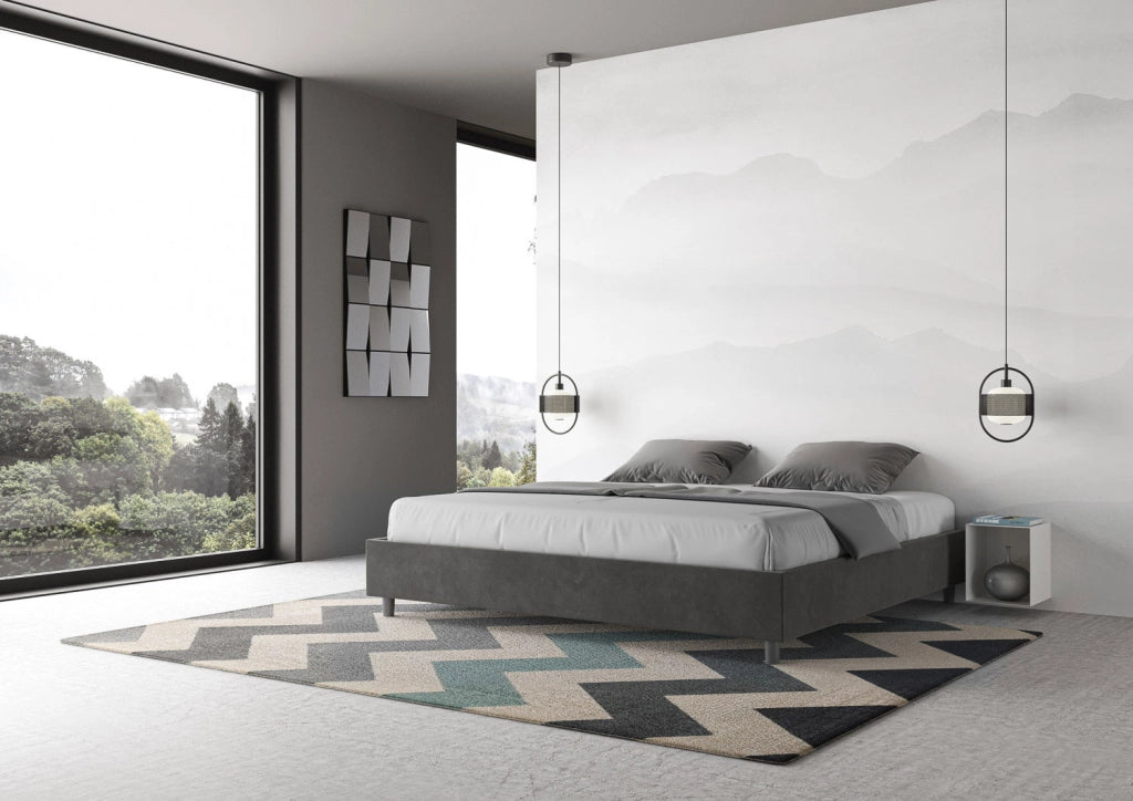 BS COM Letto senza rete imbottito 180x200 microfibra grigio