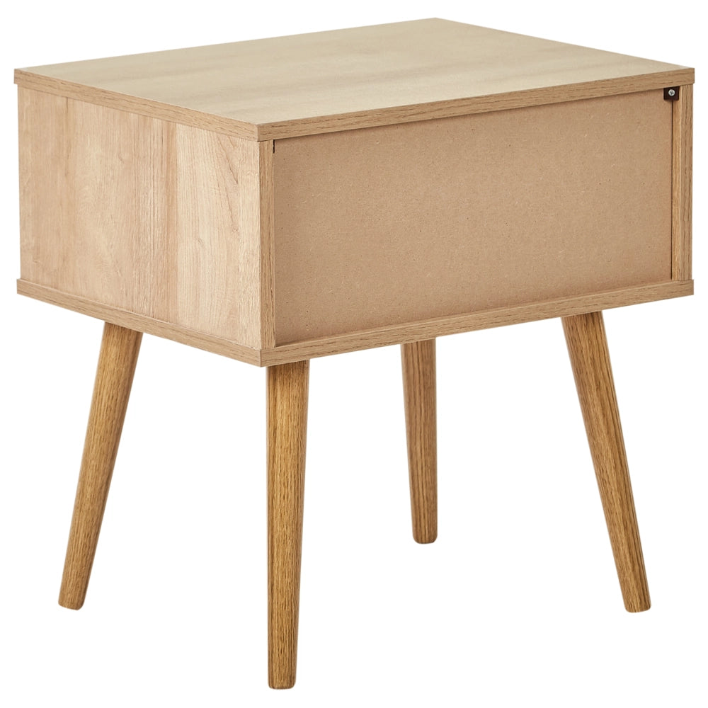 Comodino in legno chiaro con gambe in legno di pino 1 cassetto con ante in vetro Stile minimalista
