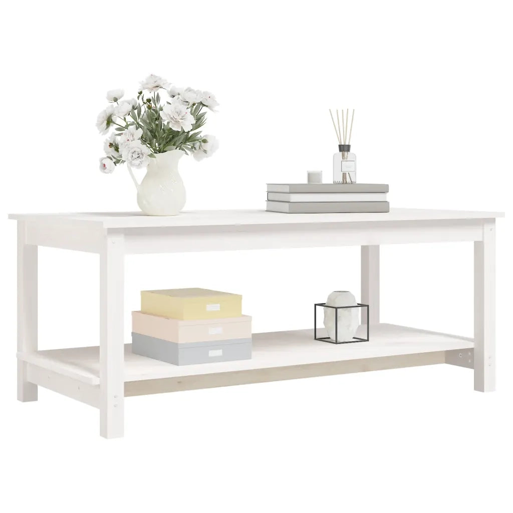 Tavolino da Salotto Bianco 110x55x45 cm Legno Massello di Pino 822273