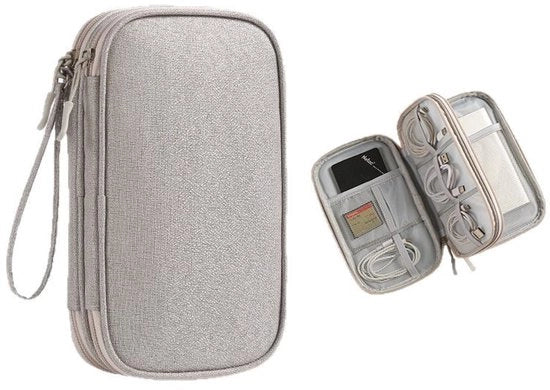 Organizzatore elettronico, borsa impermeabile per organizzare cavi e accessori, borsa universale a doppia tasca - Grigio, Grande
