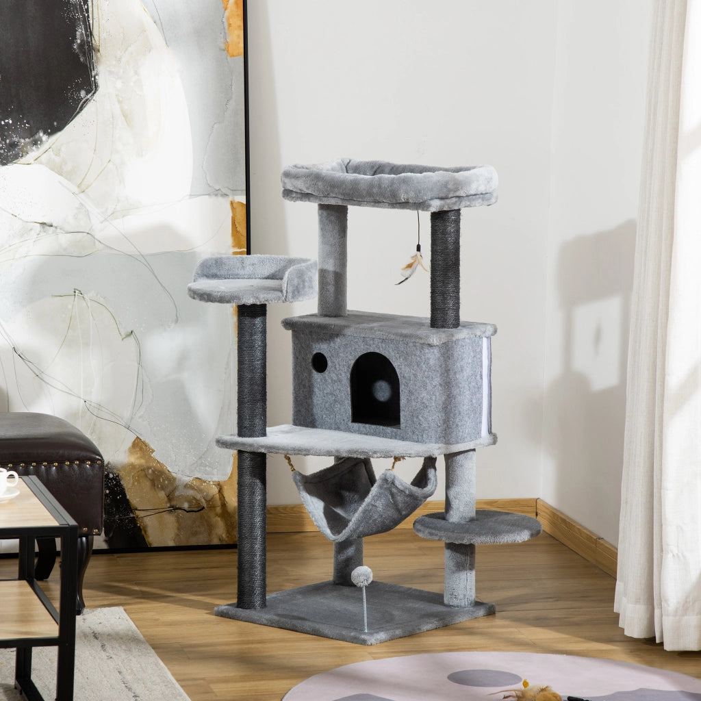 Letto per Gatti con Tiragraffi, Casetta, Amaca ¨C Zephmum ¨C Grigio, Legno, 48x48x107 cm