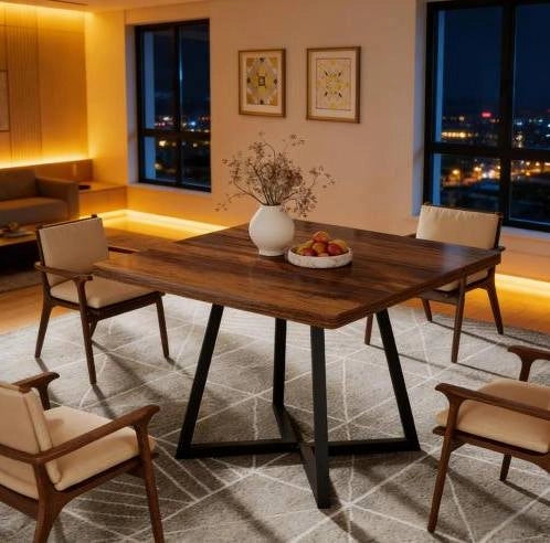 Tavolo da pranzo quadrato 80 cm in MDF e metallo; stile industriale; marrone rustico e nero