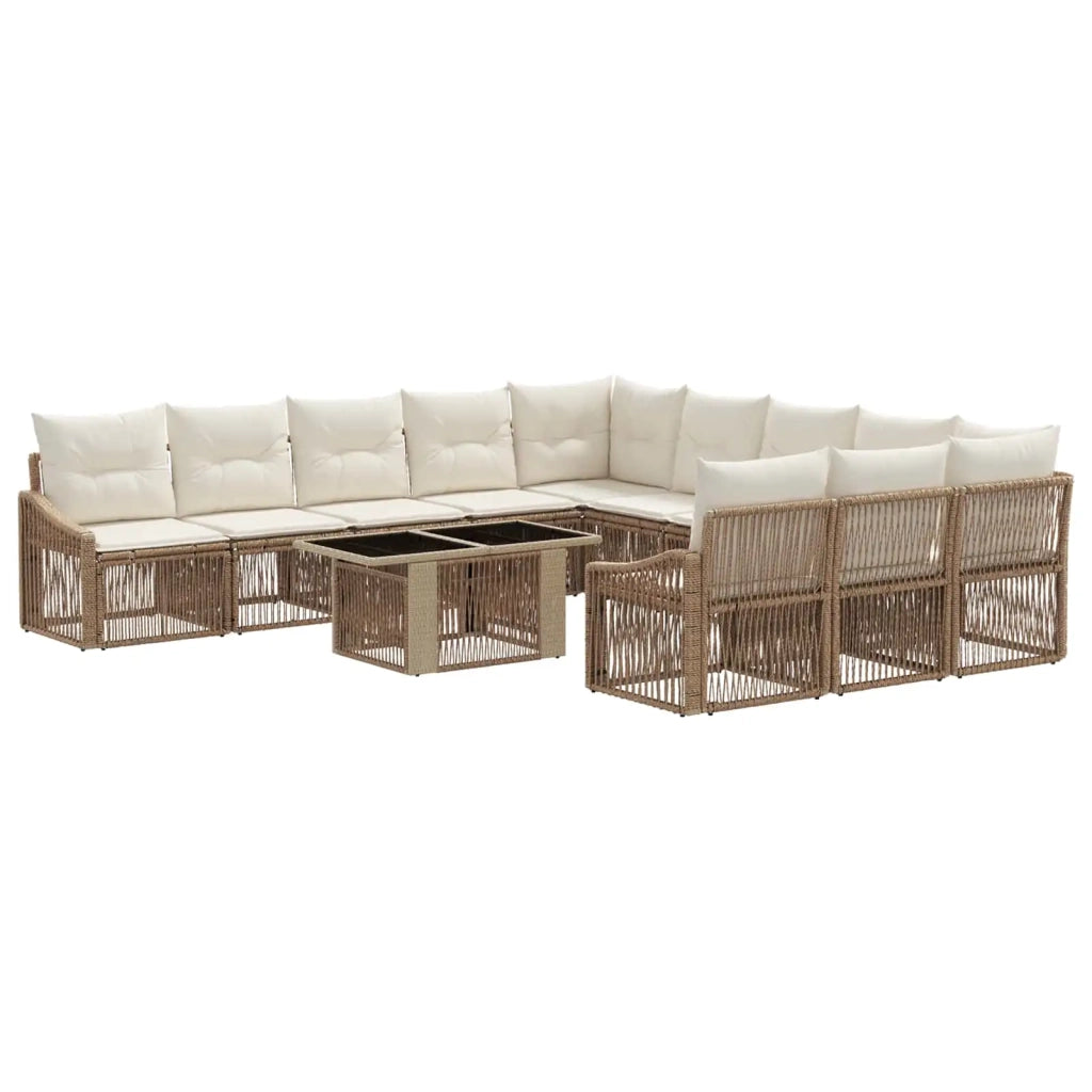 Set Divano da Giardino 12 pz Beige e Bianco Crema polyrattan 3437316