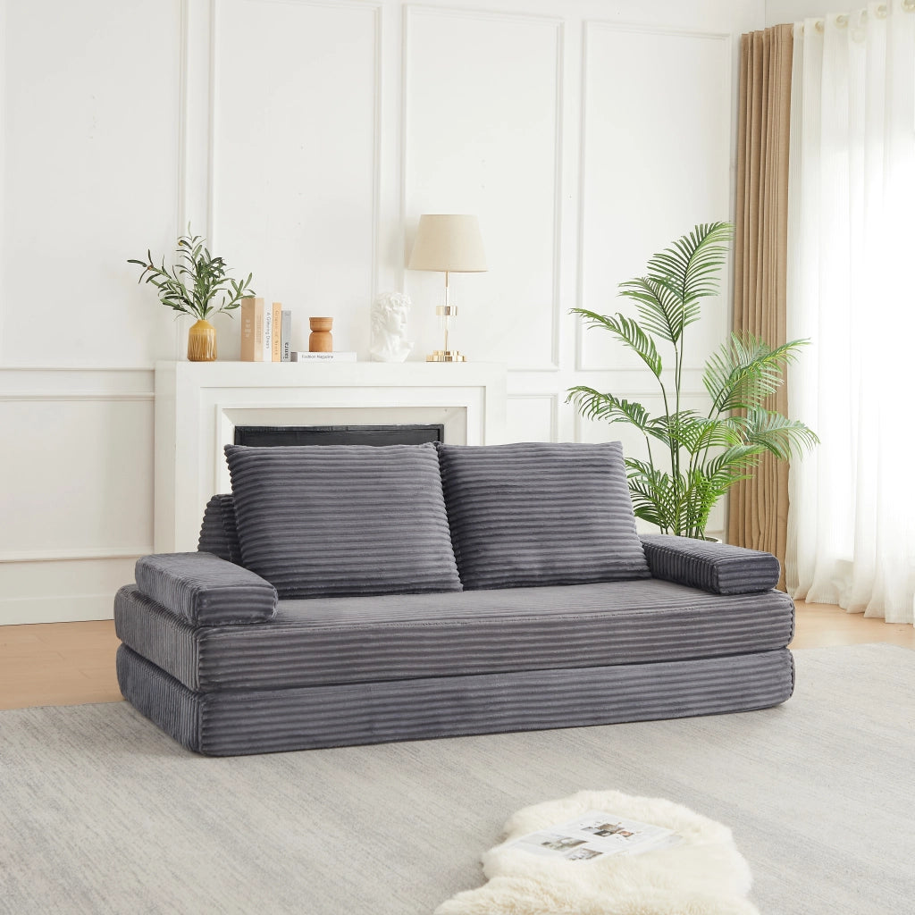 DIVANO Modulare 211 cm Grigio in Corduroy e Schiuma, Convertibile in Letto