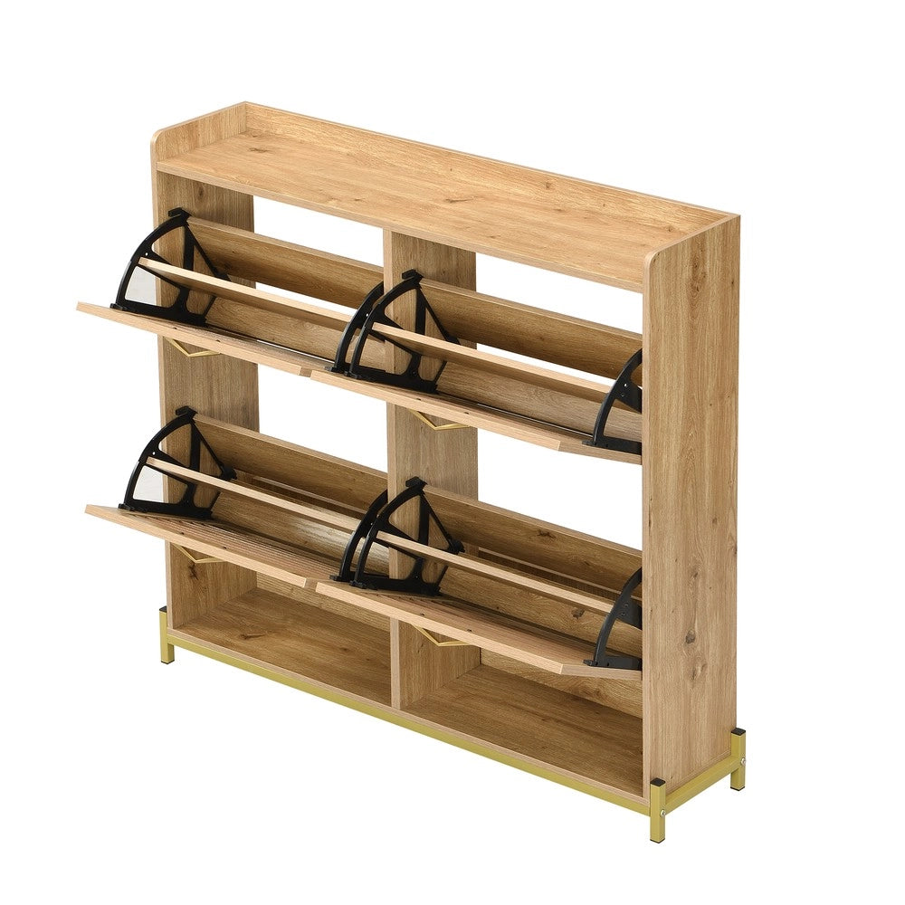 Scarpiera con Ante in Legno e Metallo ¨C MINIMAL ¨C 4 Ante, Ripiano, Ingresso, 108.5x24x100 cm