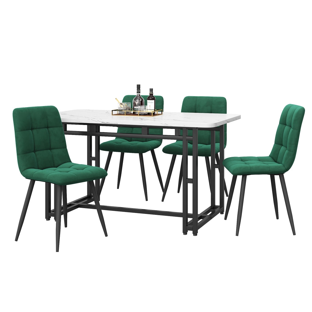 Tavolo da pranzo per 4 persone con 4 sedie in velluto, piano in MDF e gambe in metallo, per soggiorno, 120 × 70 cm