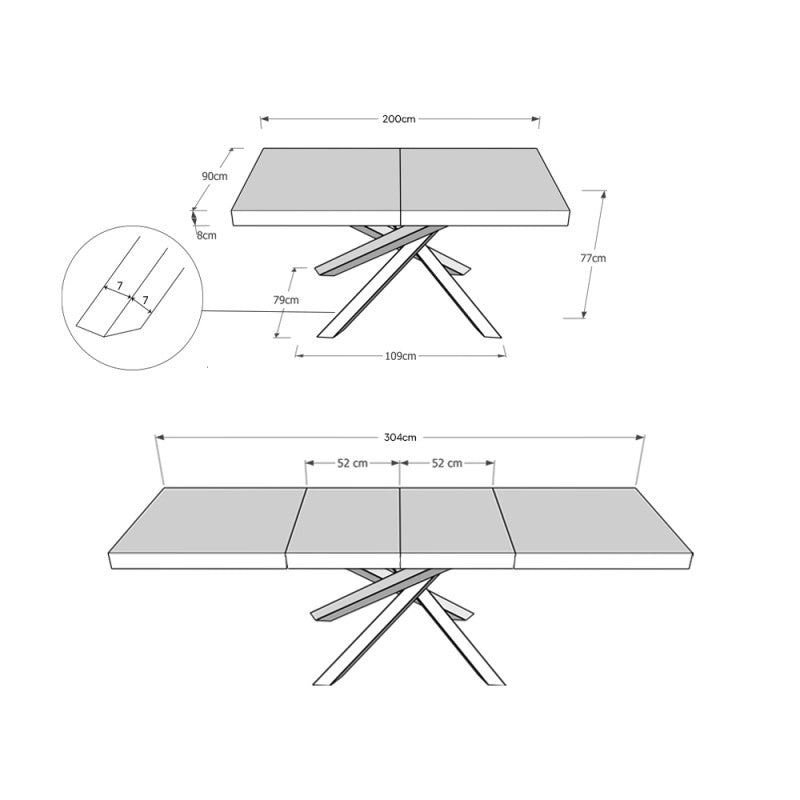 Tavolo allungabile 200/304x90 cm Volantis Premium telaio Antracite - Noce