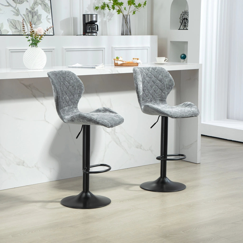Set 2 Sedie da Bar con Schienale, Regolabili, Girevoli, Grigio ¨C zephmum ¨C Struttura Metallo, Tessuto