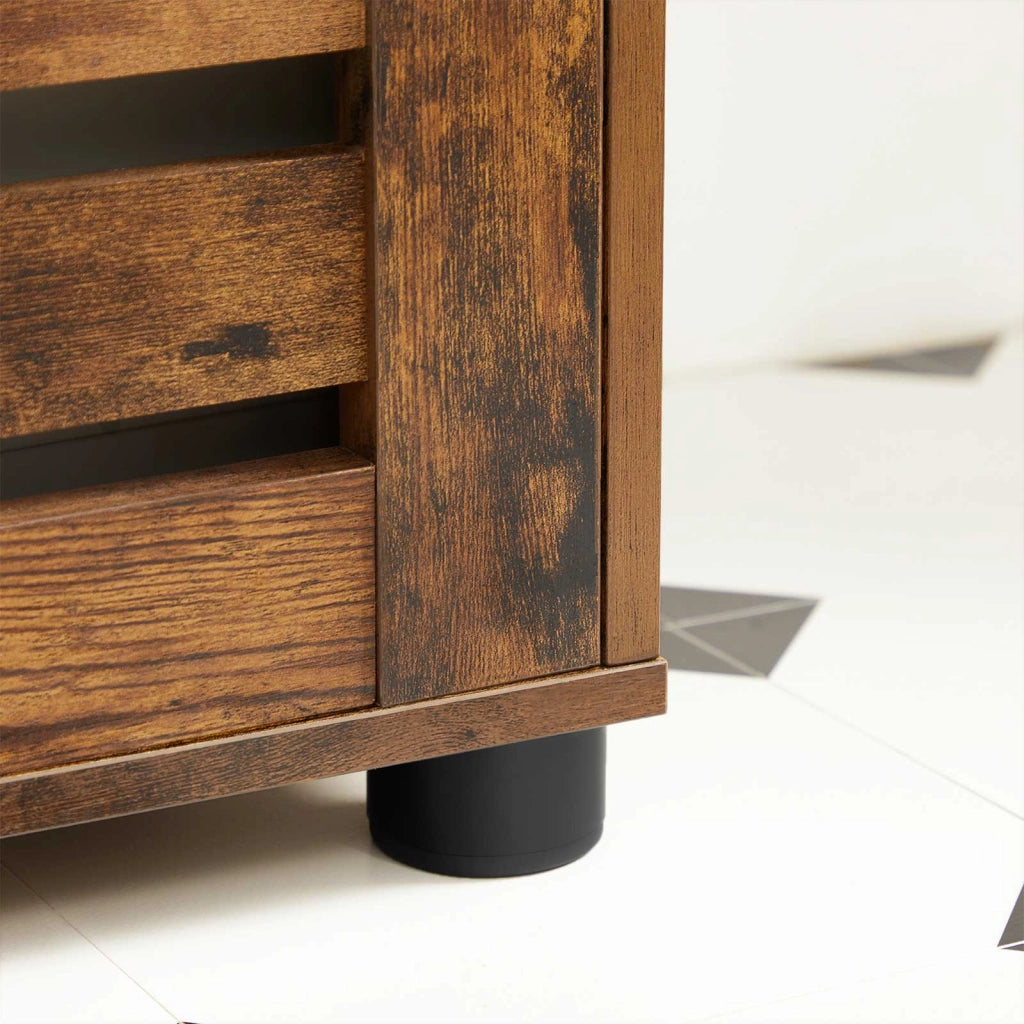 Mobiletto portaoggetti per bagno 100 x 28 x 178 cm credenza con 2 ante a persiana e 2 ripiani regolabili in altezza marrone 12_0006408
