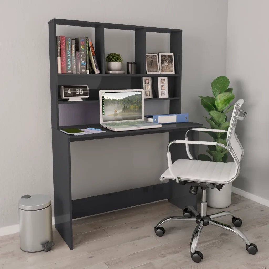Scrivania Mensole Grigio Lucido 110x45x157 cm Legno Multistrato 800395