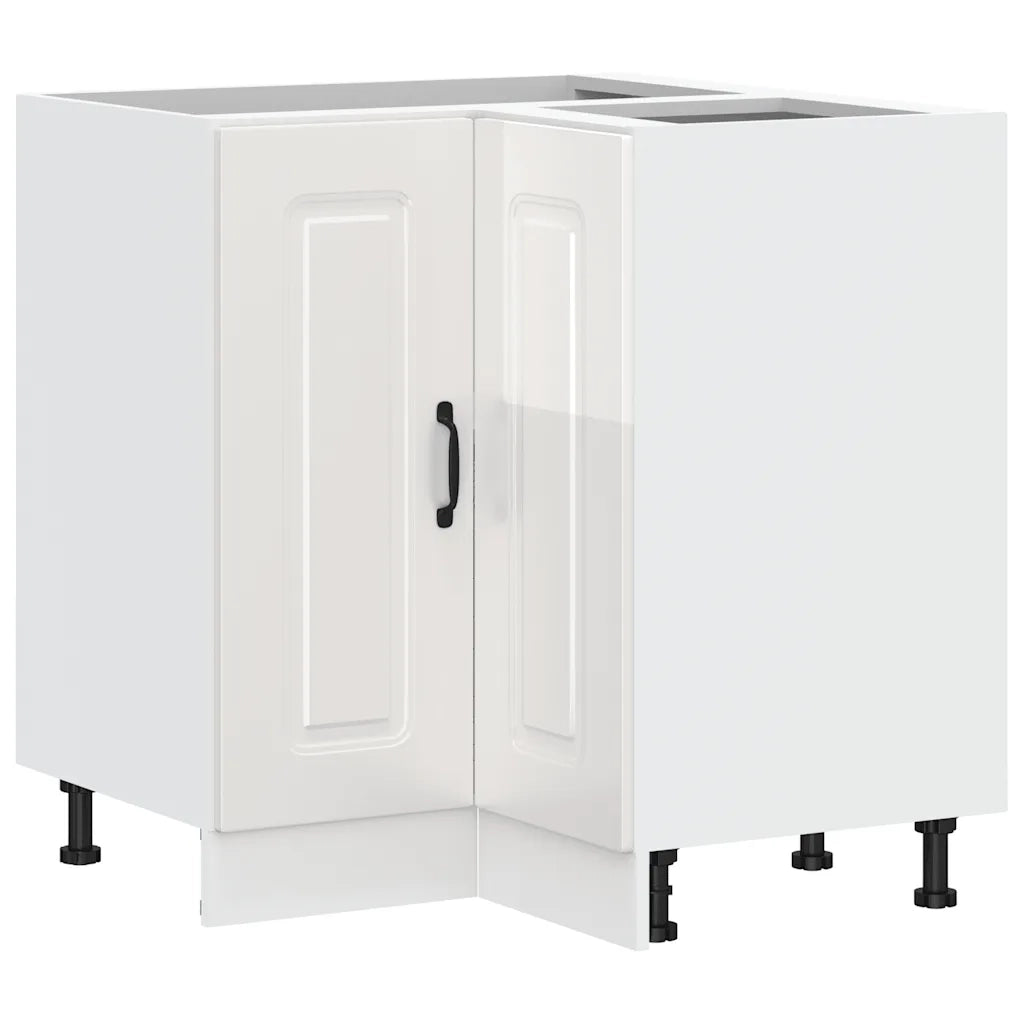 Mobile Base ad Angolo Cucina-Base ad Angolo Cucina Kalmar Bianco Lucido in Truciolato