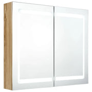 Mobiletto a parete contemporaneo con specchio e illuminazione a LED 80 x 12 x 68 cm illuminazione soffusa pratico contenitore MDF effetto rovere 02_0046749