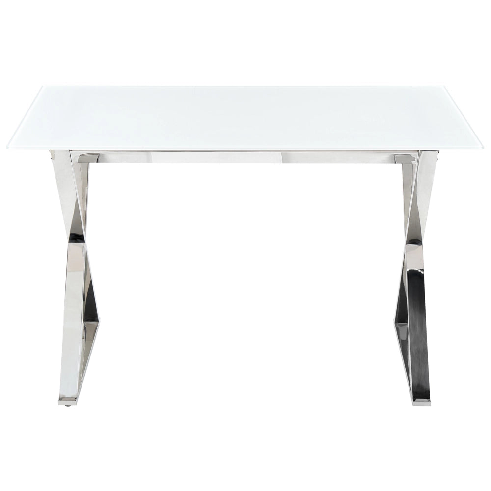 Tavolo da pranzo in vetro temperato bianco e argento 120 x 70 cm gambe in metallo Attica soggiorno elegante