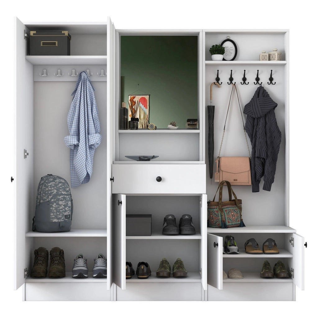 Manzano, Mobile da Ingresso Specchio Incluso, 179x37x183h cm Bianco