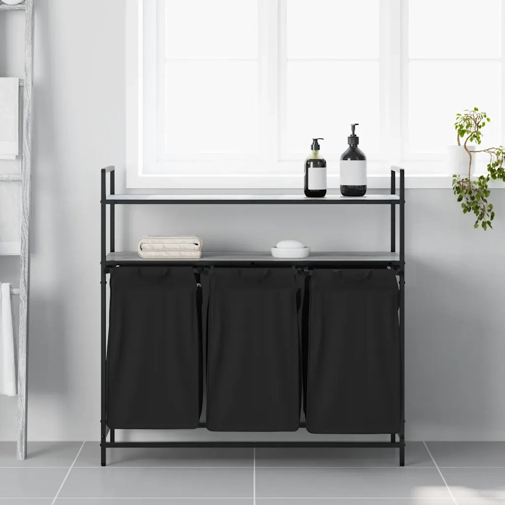 Cesto Portabiancheria 3 Scomparti con Ripiani Grigio Sonoma CFW1154863