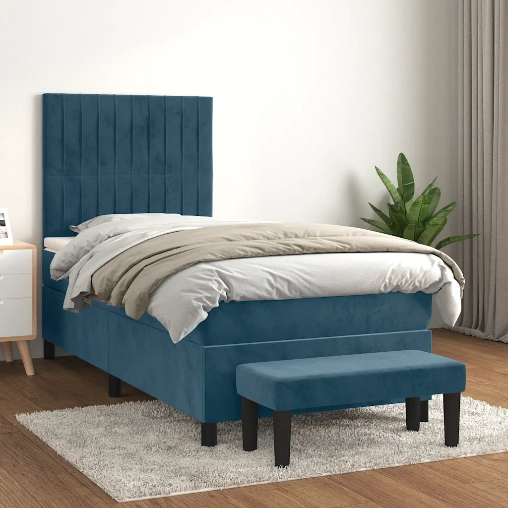 Giroletto a Molle con Materasso Blu Scuro 100x200 cm in Velluto 3137951