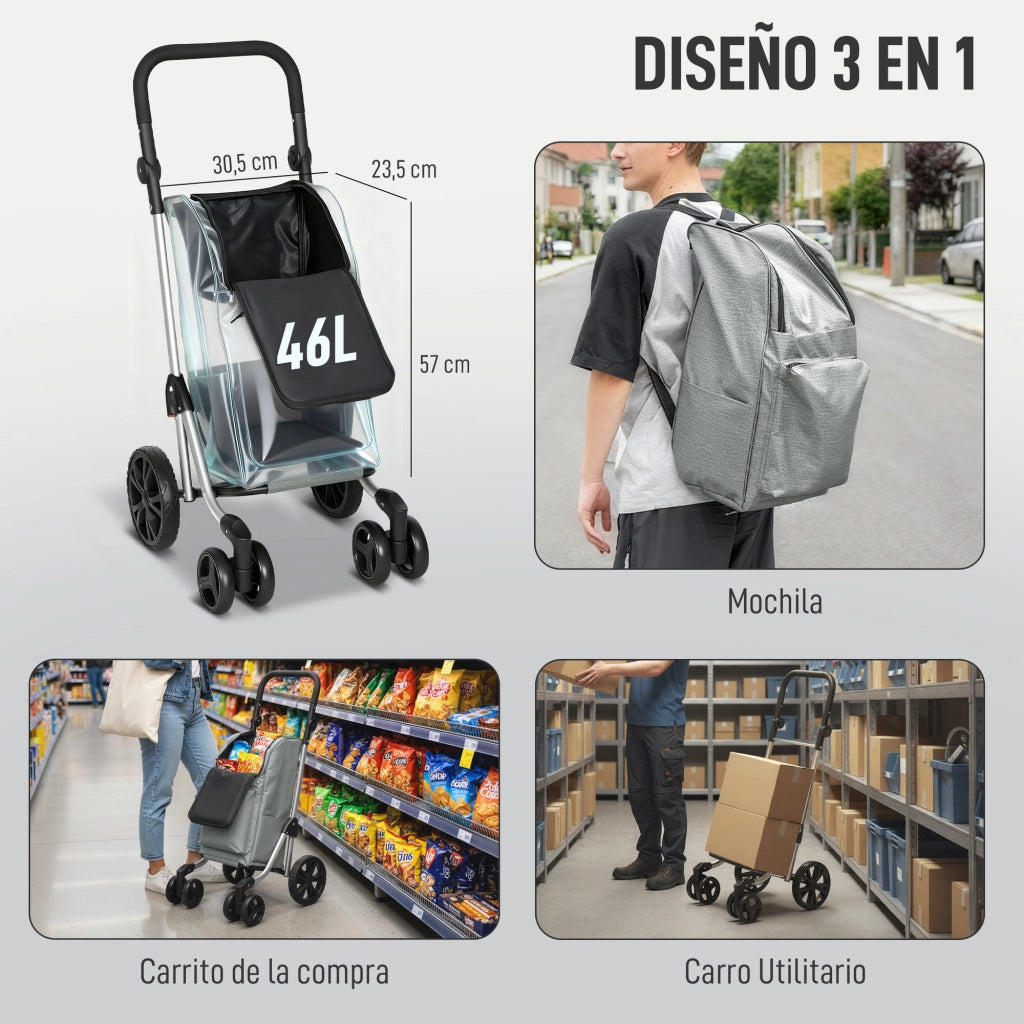 Carrello Pieghevole 3 in 1 ¨C zephmum ¨C Grigio 44x58x100 cm